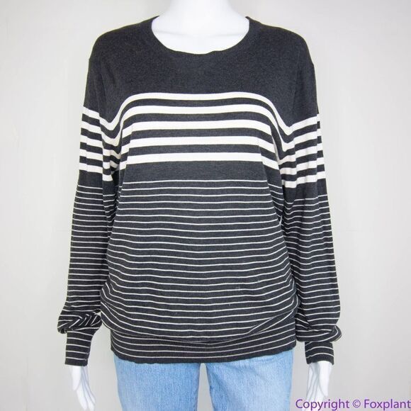 Vince 100% cotton grey stripe crewneck sweater, size Small - Picture 1 of 15